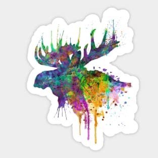 Moose Head Watercolor Silhouette Sticker